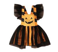 Deguisement Halloween Bebe,Barboteuse à Manches Longues pour bébés Filles, Body d'halloween, Jupes à Bretelles Citrouille de Dessin animé, Tenues pour Nouveau-nés (Black, 6-12 Months)