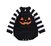 Deguisement Halloween Bebe Combinaison Tricot Rayures Motif Citrouille Manches Longues Col Ras du Cou Nouveau Né Deguisement Bebe