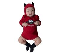 Deguisement Halloween Bebe de Diable 2 Pièces Inclut Capuche et Combinaison Costumes Tenue De Démon pour Halloween et Fêtes Costumées Pyjama pour Bébés Fille Garçon de 0 à 24 Mois