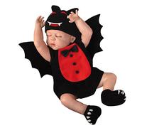 Deguisement Halloween Bebe de Diable 3 Pièces Inclut Ailes Capuche et Combinaison Costumes Tenue De Démon pour Halloween et Fêtes Costumées Pyjama Halloweens pour Bébés Fille (Black2, 6-12 Months)
