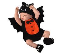 Deguisement Halloween Bebe de Diable 3 Pièces Inclut Ailes Capuche et Combinaison Costumes Tenue De Démon pour Halloween et Fêtes Costumées Pyjama Halloweens pour Bébés Fille (Black1, 6-12 Months)