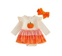 Déguisement Halloween Bébé Fille Brodé Robe Barboteuse avec Bandeau | Ensemble Costume Halloween Bébé Fille Robe Barboteuse Brodée Patchwork en Tulle à Manches Longues avec Bandeau 0-18 Mois