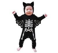 Deguisement Halloween Bebe Nouveau- Né Pyjama Combinaison Ailes de Chauve Souris Pyjama Ensemble à Capuchon Amusant avec Chapeau Imprimé Citrouille Body 0-24 Mois Cosplay Vêtements d'halloween