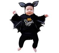 Deguisement Halloween Bebe Nouveau- Né Pyjama Combinaison Ailes de Chauve Souris Pyjama Ensemble à Capuchon Amusant avec Chapeau Imprimé Citrouille Body 0-24 Mois Cosplay (03 Black, 18-24 Months)