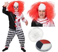 Déguisement Halloween Clown Tueur Garçon - Compris: Une Veste ensanglantée et Pantalon à Carreaux avec perruque et peinture pour le visage - Idéal pour vos fêtes d'halloween - Taille Medium