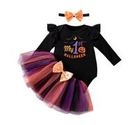 Déguisement Halloween Enfant Bébé Fille Robe Tutu Imprimé Citrouille + Bandeau Costume Noel Halloween Ensemble 3 Pcs pour Soirée Fête