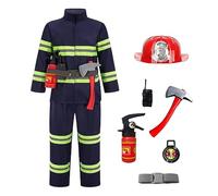Deguisement Halloween Enfant Costume Pompier Trois Pièces Haute Qualité pour École Fête Carnaval Jeu De Rôle avec Casque Et Accessoires Deguisement Enfant