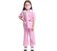 Déguisement Halloween Enfant Costume Rôle Play Docteur Imprimé Floral pour Fête Habillage Jour Carrière Cosplay Déguisement Enfant Infirmier Vétérinaire Rose Professionnel