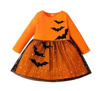 Deguisement Halloween Enfant Sorcière Jupe Plissée Mi Longue Noire Enfant en bas âge enfants filles infantile à manches longues dessin animé Halloween chauve-souris Robe Bebe Fille 3 Mois 4-5 ans
