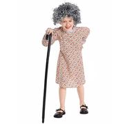 DéGuisement Halloween-Enfants Filles Cosplay Loup Grand-mère Performance Petite Jupe Florale Costume 2 pièces Robe Chapeau Ensemble de vêtements (Orange-14-16 Years)