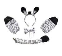 Déguisement Halloween, Ensemble Costume De Zèbre 4 Pièces pour Carnaval, Accessoires avec Oreilles, Bandeau, Queue Et Noeud Papillon, Tenue Animale, Déguisement Halloween