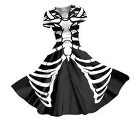 Deguisement Halloween Femme Costume Vampire Robe Gothique Chic Et Elegant Manche Longue Horreur Grande Taille Squelette Sexy Halloween/noel Mode Cosplay Plissée Nouvelle Tenue Le noir #1 S