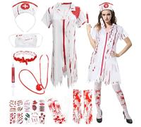 Deguisement Halloween Femme, Déguisement Infirmière Zombie Halloween, Costume d'Infirmière Zombie, Deguisement Infirmiere, Halloween Sanglant Infirmière Costume, Halloween Carnaval Fête Cosplay