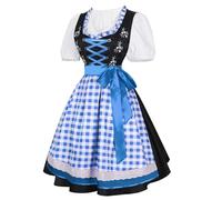 Déguisement Halloween Femme Ensemble Trois Pièces Robe Tablier Broderie Manches Courtes Col Rond Laçage Taille Déguisement Casual Cosplay