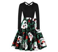 Deguisement Halloween Femme Grande Taille, Robe Moulante Sexy DéGuisement Adulte SorcièRe Pin Up Cocktail Vintage Mi-Longue Trapeze Gothique Citrouille Chauve-Souris Imprimé
