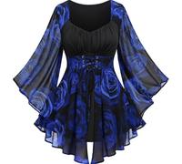 Déguisement Halloween Femme Grande Taille Steampunk - Robe Medievale Femme Corset Party Vampire Costume Halloween Pirate Chic Et Elegant Sorciere Déguisement Gothique Vêtements(Bleu foncé,5XL)