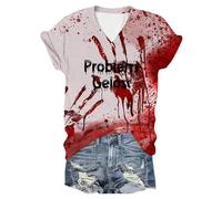 Deguisement Halloween Femme Grande Taille, T-Shirts à Manches Courtes Femme Col V Sanglant Coupe Ample Horreur Haut Chic Polyvalent Sang Streetwear Pullover pour Décontracté Carnaval Fête Bloody Top