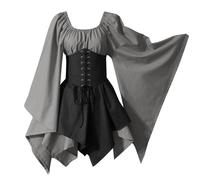 Deguisement Halloween Femme Grande Taille Victorienne - Robe Medievale Femme Grande Taille Vintage Mariée Costume Halloween Pirate Chic Et Elegant Vampire Déguisement Gothique Vêtements(Gris,L)