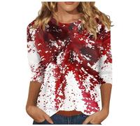 Deguisement Halloween Femme Imprimé Sanglant, Haut Femme Chic Manches 3/4 Col Rond Coupe Ample Horreur Sang Shirt Décontracté Bloody Confortable Tops Polyvalent Carnaval Streetwear Blood Costume