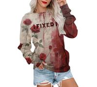 Deguisement Halloween Femme Imprimé, Sweat Femme sans Capuche Col Rond Manches Longues Sanglant Coupe Ample Horreur Streetwear Haut Chic Sang Polyvalent Poches Top Carnaval Décontracté Bloody Shirt
