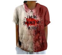 Deguisement Halloween Femme Sanglant- T-Shirts à Manches Courtes Col Revers Vintage Coupe Ample Horreur Haut Chic Polyvalent Sang Streetwear Pullover pour Décontracté Carnaval Bloody Chemise
