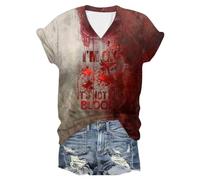 Deguisement Halloween Femme Sanglant Tee Shirt Manches Courtes Imprimé Problème Sanglante Résolu Bloody Horreur éclaboussures de Sang Blood Classique Vêtements Rétro Tendance Haut