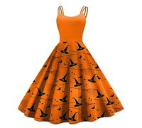 DéGuisement Halloween Femme sans Manches A Line Sexy De Soiree Imprimé Effrayant A Line Bretelles Spaghetti Dress Mi-Longue Elegant Taille Haute pour Festival d'horreur d'horreur Cosplay