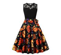 Deguisement Halloween Femme Sexy Diablesse Robe Dentelle Chic - Robe MéDiéVale Soiree AnnéEs 50 Vintage FêTe Casual HabilléE Basique PlisséE Elastique Midi Jupe Swing Cocktail CéRéMonie