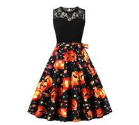Deguisement Halloween Femme Sexy Diablesse Robe Dentelle Chic - Robe MéDiéVale Soiree AnnéEs 50 Vintage FêTe Casual HabilléE Basique PlisséE Elastique Midi Jupe Swing Cocktail CéRéMonie