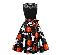 Deguisement Halloween Femme Sexy Diablesse Robe Dentelle Chic - Robe MéDiéVale Soiree AnnéEs 50 Vintage FêTe Casual HabilléE Basique PlisséE Elastique Midi Jupe Swing Cocktail CéRéMonie