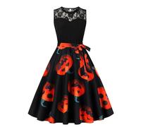 Deguisement Halloween Femme Sexy Diablesse Robe Dentelle Chic, Robe MéDiéVale Soiree AnnéEs 52 Vintage FêTe Casual HabilléE Basique PlisséE Elastique Midi Jupe Swing Cocktail CéRéMonie
