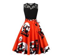 Deguisement Halloween Femme Sexy Diablesse Robe Dentelle Chic, Robe MéDiéVale Soiree AnnéEs 81 Vintage FêTe Casual HabilléE Basique PlisséE Elastique Midi Jupe Swing Cocktail CéRéMonie