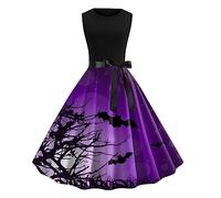 Deguisement Halloween Femme Sexy Diablesse Robe Vintage Rockabilly, Robe Style Audrey Hepburn Manches Courtes Imprimé Ligne A FêTe éLéGante Gothique Col Rond Cocktail Chic ÉLéGant