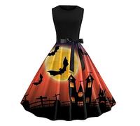 Deguisement Halloween Femme Sexy Diablesse Robe Vintage Rockabilly, Robe Style Audrey Hepburn Manches Courtes Imprimé Ligne A FêTe éLéGante Gothique Col Rond Cocktail Chic ÉLéGant