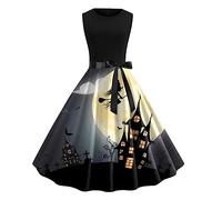 Deguisement Halloween Femme Sexy Diablesse Robe Vintage Rockabilly, Robe Style Audrey Hepburn Manches Courtes Imprimé Ligne A FêTe éLéGante Gothique Col Rond Cocktail Chic ÉLéGant