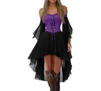 Deguisement Halloween Femme Tenue Soiree Dentelle Elegante Citrouille Dame Cape Demon Hallowen Costume Femme Zombie Robe Noire Grande Taille Malefique Déguisement Halloween XXL