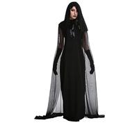 Déguisement Halloween Femme Vampire, Robe Medievale Femme Vintage avec Manteau Et Gants Coupe Slim Couleur Unie Cosplay Sorciere Renaissance Chic Gothique Steampunk Cour Carnaval Fête Longue Dress
