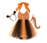 Deguisement Halloween Fille 14 Ans,Enfant en Bas âge été Halloween Filles sans Manches Dessin animé Animaux Princesse Maille Tutu Robe Costume de fête (Orange, 4-6 Years)