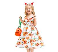 Deguisement Halloween Fille 3 Ans-Robe de Concours sans Manches pour Fille-imprimé Halloween-Costume de fête (White-2-3 Years)