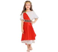 Deguisement Halloween Fille 5 Ans-Costume Grec Romain avec Bandeau pour Tout-Petits Enfants garçons Halloween Robe toge Dieu Tenue Taille 5 12 (Red-5-6 Years)