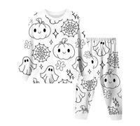 Deguisement Halloween Fille 6 Ans,Pyjama d'halloween pour garçons Manches Longues col Rond vêtements de Nuit Confortables et stylés pour Les Petits aventuriers (White, 7-8 Years)