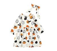 DéGuisement Halloween Fille-Baby Girls Headbands Halloween Toddler Pumpkin Print Dress Tenues Kids Girls Dress & Skirt (White-3-4 Years)