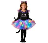 Deguisement Halloween Fille Chat, Tutu Lumineux avec Accessoires Complets | Costume de Chat Noir pour Filles avec Oreilles de Chat Queue Nœud Papillon, LED Jupe en Tulle pour Halloween Carnaval