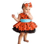DéGuisement Halloween Fille-Costume d'homme des cavernes pour Filles-Robe d'halloween en os de Chien Historique-Robe en en Maille-Tenues de Princesse Cosplay (Orange-7-8 Years)