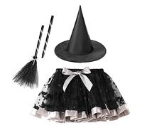 Deguisement Halloween Fille Ensemble Trois Pièces Jupe Tutu Tulle Chapeau Sorcière Balai Magique Deguisement Princesse Fille