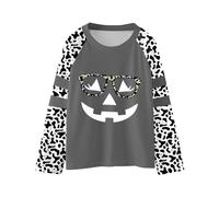 Deguisement Halloween Fille Sweat Manches Longues Léopard Citrouille Lettres Imprimé Décontracté Quotidien Deguisement Fille