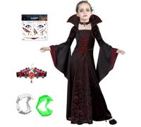 Déguisement Halloween Fille Vampire,Deguisement Robe de Vampire Gothique Costume avec Choker,Déguisement Vampire Enfant,Vampire Enfant Jupe Noire et Rouge, pour Carnaval,Halloween Cosplay (1.6m)