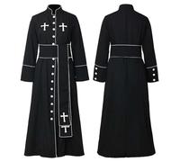 Déguisement Halloween Homme Costume Prêtre Église Gothique Cosplay Robe Col Montant Soutane Déguisement Religieux Élégant