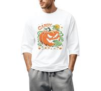 Déguisement Halloween Homme Halloween Joyeux Chemise Nocturne Traditionnel Déguisement Bicolore Spectral Tshirt Fantomatique Coloré Sweats Noir Thématique T-Shirts Deguisement(1-Blanc,M)