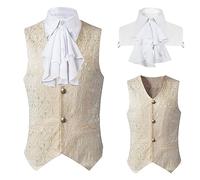 Deguisement Halloween Homme Jacquard- Gilet Medievale Homme Col Jabot,Top Renaissance sans Manches Steampunk Gothique Cosplay Vintage Cour Victorienne Basic Grande Taille Rétro Gilets